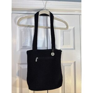 The Sak Looseweave Knit Shoulder Bag BLACK Dual Strap Fully Lined‎ Crochet